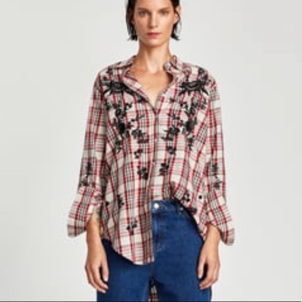 ❗️FINAL PRICE❗️NWOT Embroidered Checked Shirt